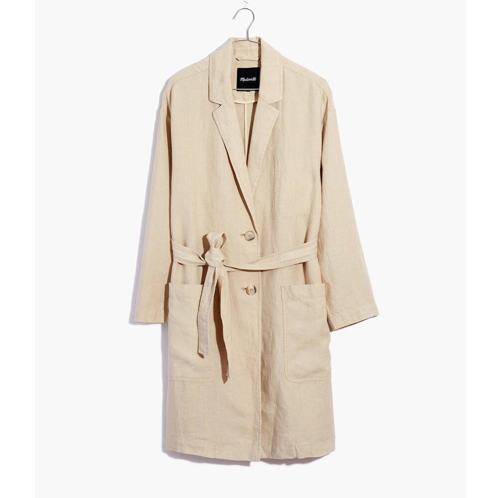 Madewell Linen Belted Oversized Boxy Neutral Minimalist Long Blazer Jacket